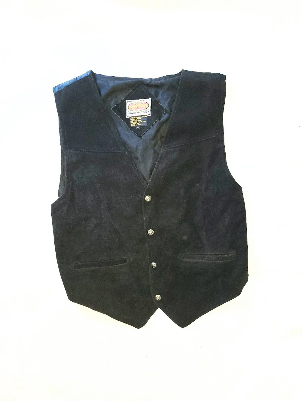 Vintage Men's Black 100% Genuine Leather Vest Suede Biker Vest Paragraff Large